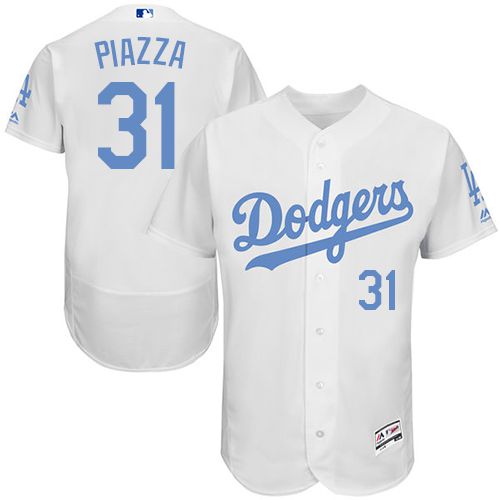 Dodgers #31 Mike Piazza White Flexbase Authentic Collection Father's Day Stitched MLB Jersey - Click Image to Close